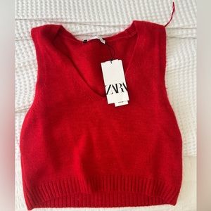 Brand New Zara Red Cropped Sweater Vest
